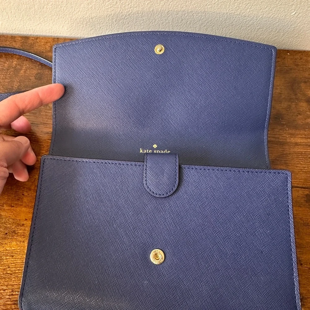 KATE SPADE Laurel Way Winni Crossbody Bag Navy Blue leather Purse Wallet Clutch